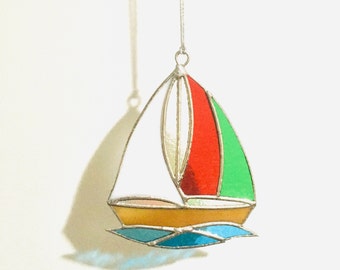 Stained Glass Sailboat Suncatcher Window Ornament, Window Hanging, Mothers Day Gift