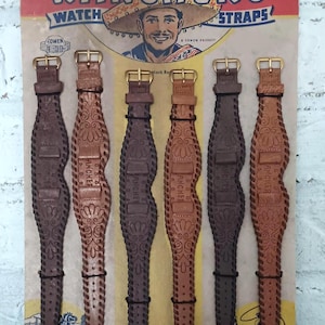 Vintage Ranchero Western Watch Straps 1950s Store Display Cowboy Leather Watch Bands NOS All Original