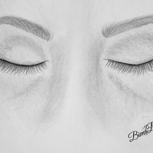 Realistic Pencil Drawing of Closed eyes, Closed Eyes, Feminine, Eye Drawing, Vanity, Bedroom Decor, Eyes Closed Wall Art, Download Print