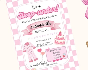 Sleep-under Birthday Invitation, Late Over Party, Sleep Under Party, Sleep Under Slumber Party, Digital File, Printable, Custom
