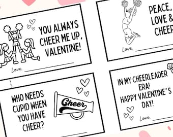 Cheerleader Valentine's Day Cards – Instant Download – Color Your Own Valentines – Fun & Creative!