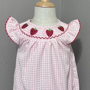 Birthday Strawberry Romper Bubble, Smocked Romper, Berry First Birthday, Sweet One Romper, Strawberry Theme, Pink Gingham, Summer Outfit