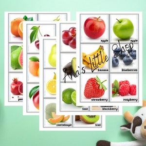 Tarjetas didácticas de frutas, tarjetas didácticas para niños pequeños, imágenes reales, tarjetas de vocabulario para niños, imágenes reales, PDF imprimible, juego Montessori, educación en el hogar,