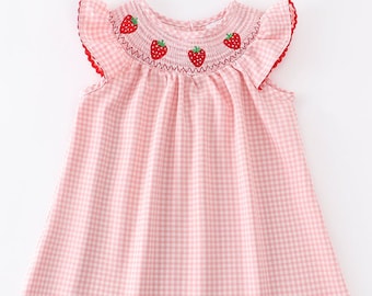 Birthday Strawberry Dress, Berry First Birthday, Sweet One Dress, Strawberry Theme, Pink Gingham, Spring Summer Outfit, Summer Dress 2T 3T