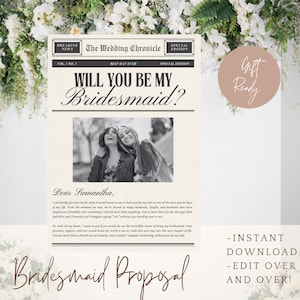 Bridesmaid Proposal Card, Newspaper Bridesmaid Proposal, Maid of Honor Proposal Card, Bridesmaid Info Card, Will You Be My Bridesmaid Card