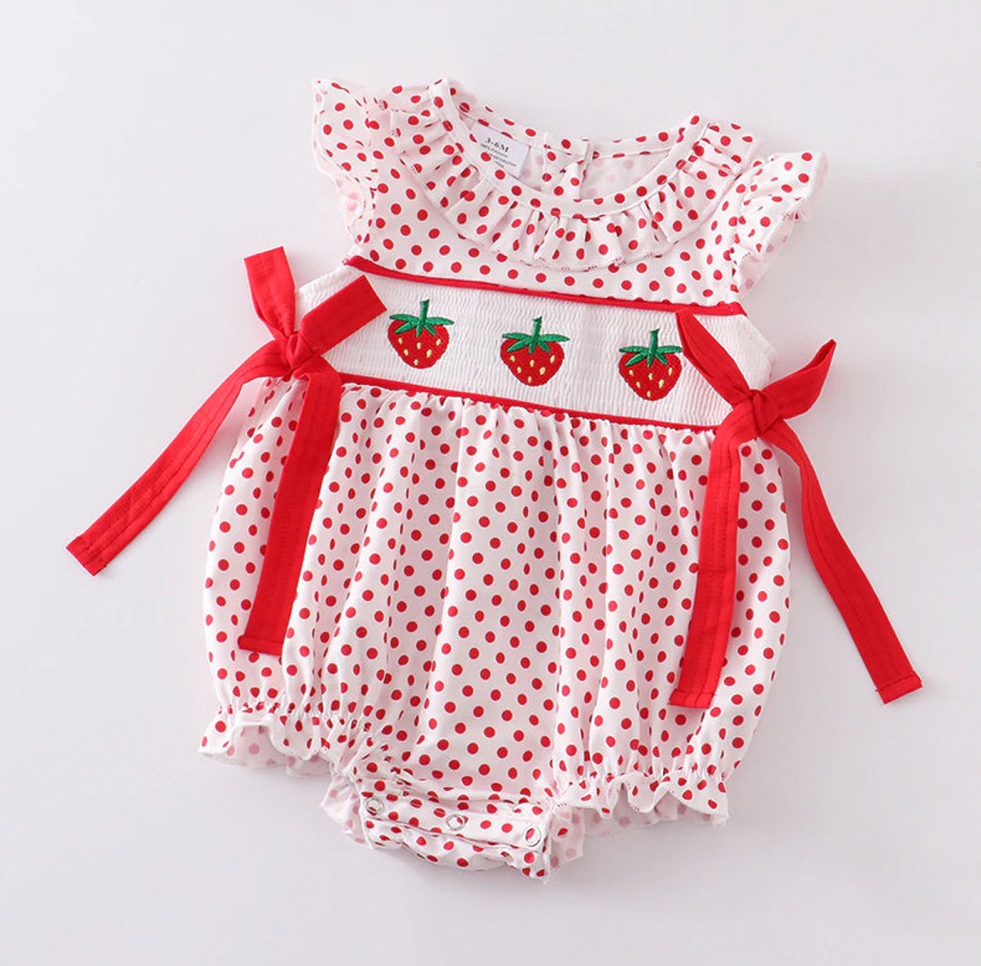 Birthday Strawberry Romper Bubble Smocked Romper Berry First - Etsy