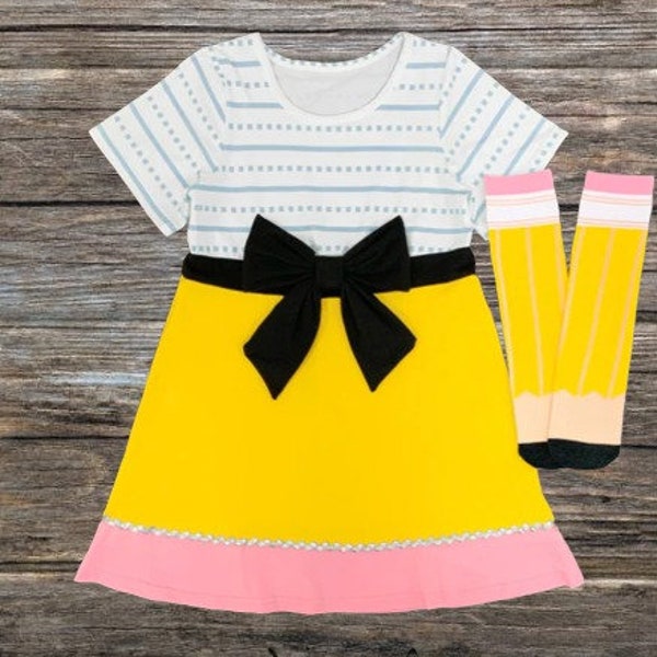 Back to School Dress, School Toddler Girl Outfit, Yellow Pencil Dress, Pencil Dress, Summer Spring, School Theme, Kindergarten, 1st Grade