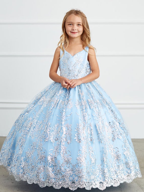 Little Girl Birthday Dress Blue Princess Dress Flower Girl Dress Quinceanera Dress Mini Quince Dres Presentacion de Tres Anos