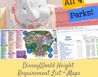 WDW Rides & Attractions Height Requirements Sheet / Magic Kingdom, Epcot, Hollywood Studios, Animal Kingdom / Google Sheets / PDF Print