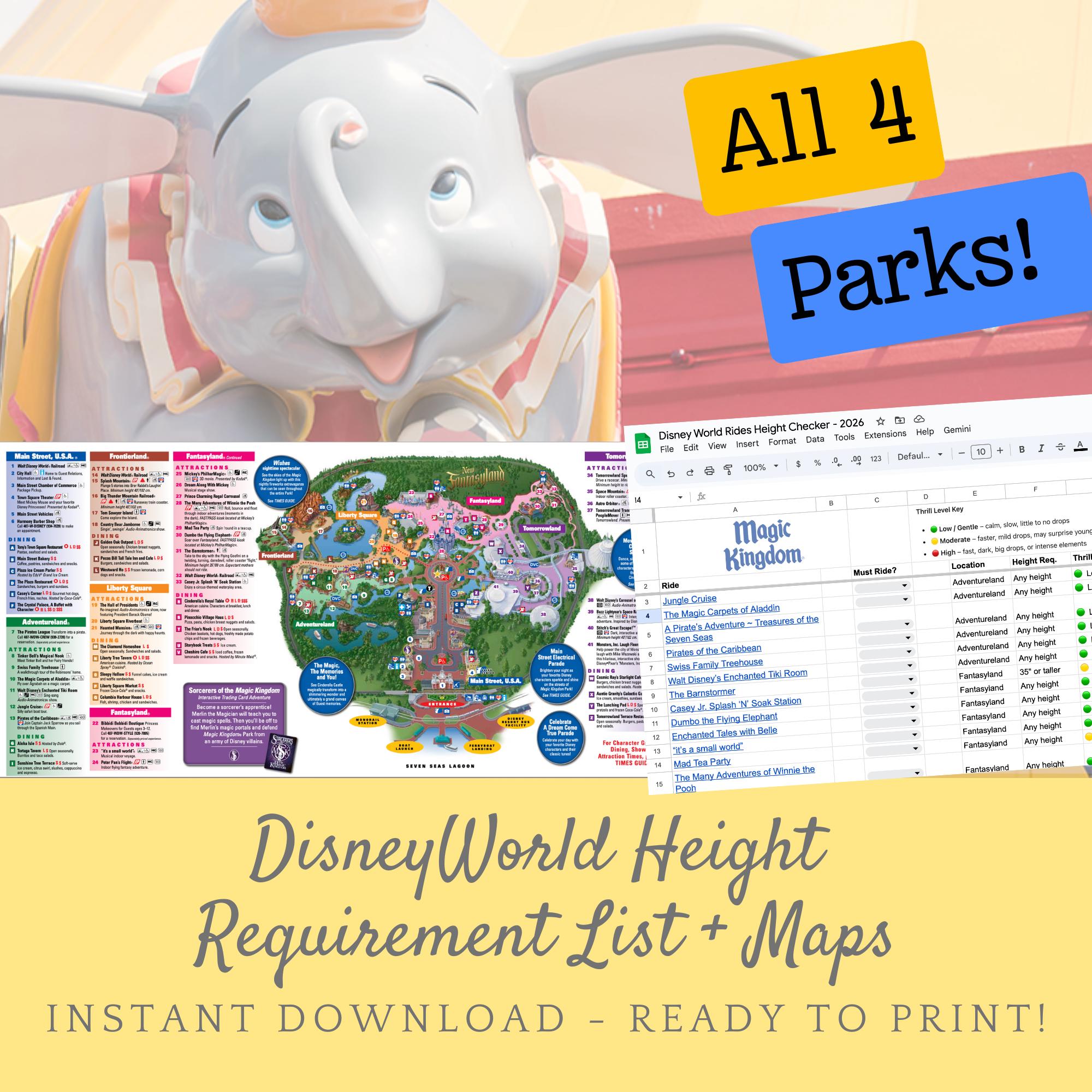 Epcot Rides. Height WDW Rides & Attractions Height Requirements Sheet / Magic Kingdom ...