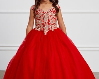 Little Girl Birthday Dress, Red Princess Dress, Flower Girl Dress, Quinceanera Dress, Mini Quince Dres, Presentacion de Tres Anos