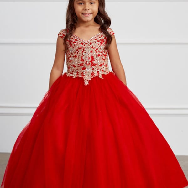 Little Girl Birthday Dress, Red Princess Dress, Flower Girl Dress, Quinceanera Dress, Mini Quince Dres, Presentacion de Tres Anos