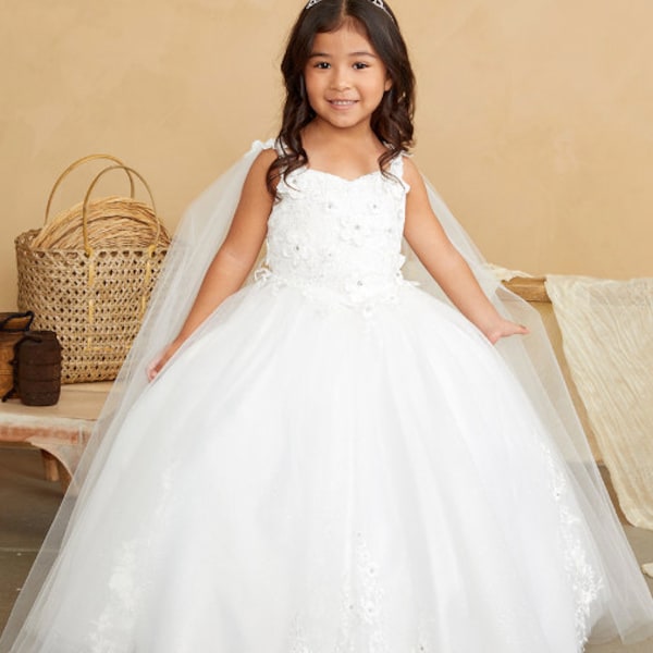 Flower Girl Dress, Junior Bride Dress, White, Tulle White Dress, Boho Lace, Presentacion de 3 anos, Nina de Flores, Vestido de Boda