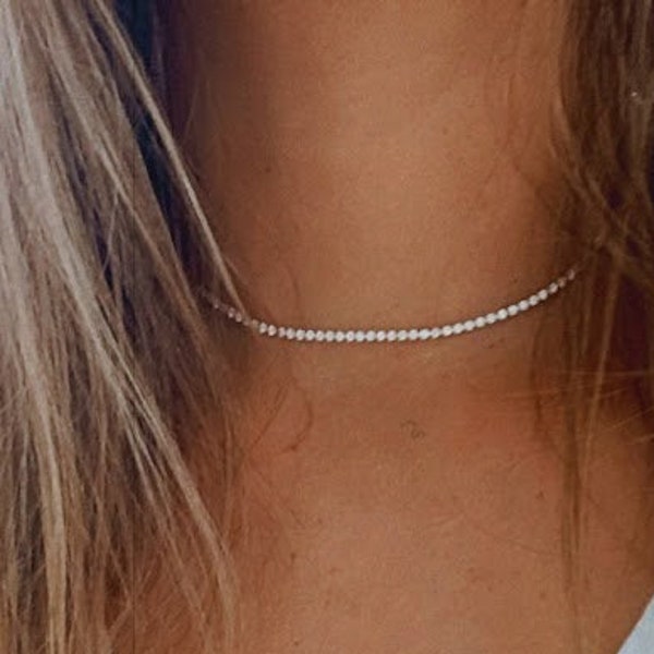 Cubic Zirconia Tennis Necklace | 14K Gold Filled | 2.2 MM Diamond Tennis Choker Necklace | Bridal Jewelry | Dainty Minimalist Necklace