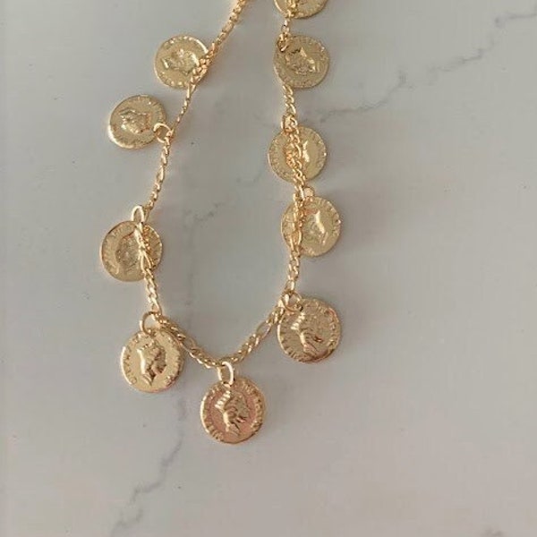Gold Coins Anklet | Gold filled Anklet | Multiple Coins Figaro Gold Anklet | Gypsy Anklet | Figaro Chain Anklet | Body Jewelry