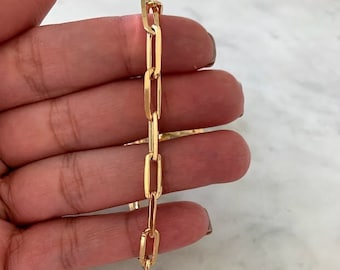 厚みのあるゴールドフィルドのペーパークリップチェーンネックレス：大きな長方形のリンク