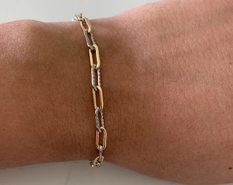 Two Tone Paperclip Chain Diamond Cut Bracelet | Thick Paperclip Bracelet | Statement Bracelet | Rectangular Link Chain Bracelet | DC