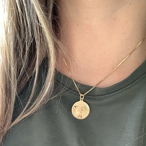 18K Gold Filled Dainty Coin Necklace | 1MM Box Coin Necklace | Minimalist Gold Filled Coin Necklace | Italy Coin Necklace