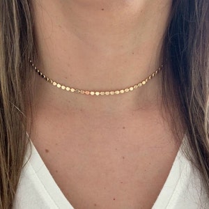 Gold Filled Flat Beaded Choker: Dainty Ball Chain Necklace