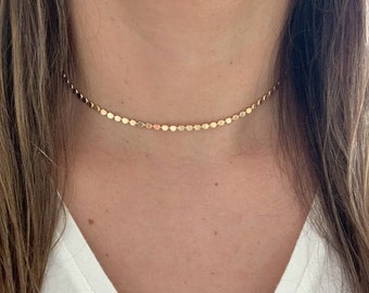 Gold Flat Beaded Choker Necklace | Dainty Flat Ball Chain | Beads Necklace | Flat Beaded Chain | Layering Necklace | Gold filled Necklaces
