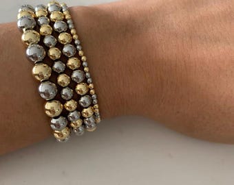 Set 4 Braccialetti Elasticizzati Oro Rosa Con Ciondolo Iniziale, Gioielli Per Donna E Ragazza, Regalo Idea