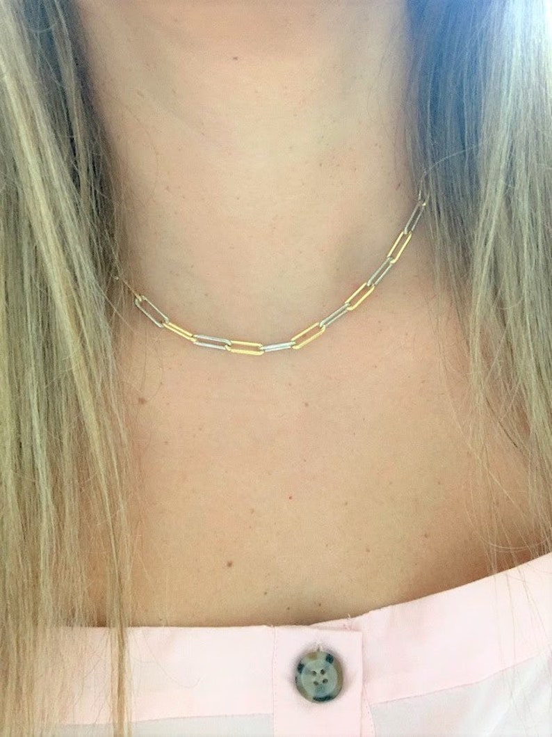 Two Tone Paperclip Chain Necklace Thick Paperclip Necklace Etsy