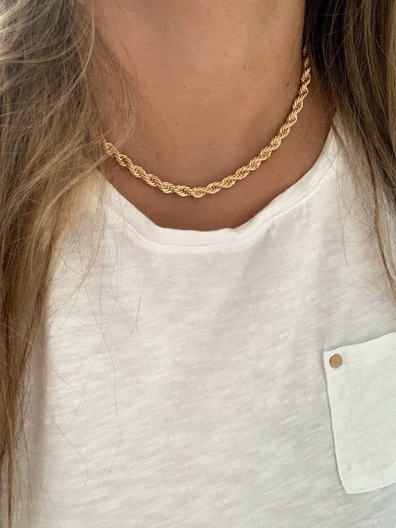 Collana con catena a corda in oro giallo massiccio 14k