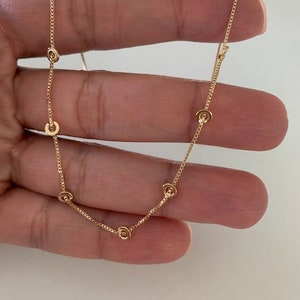 Gold Filled Box Chain Necklace: Dainty Hollow Discs, Layering Jewelry