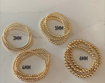 Pulsera con cuentas llena de oro de 14k / Opciones individuales y de conjunto / Pulsera apilable y estirable / MEJOR VENDEDOR