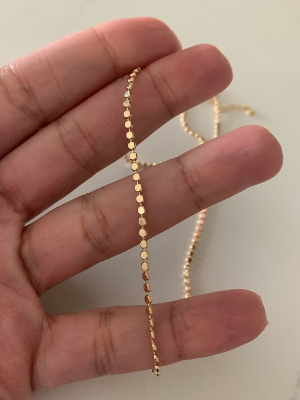 Flat Gold Beaded Necklace Etsy Singapore