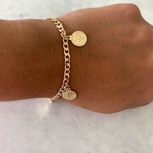 4MM Cuban Curb Link Bracelet with Coins | Gold filled Bracelet | Gold Bracelet | Cuban Link Bracelet | Cuban Curb Link Bracelet