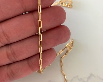 ゴールドフィルドペーパークリップリンクネックレス：小さな長方形チェーン