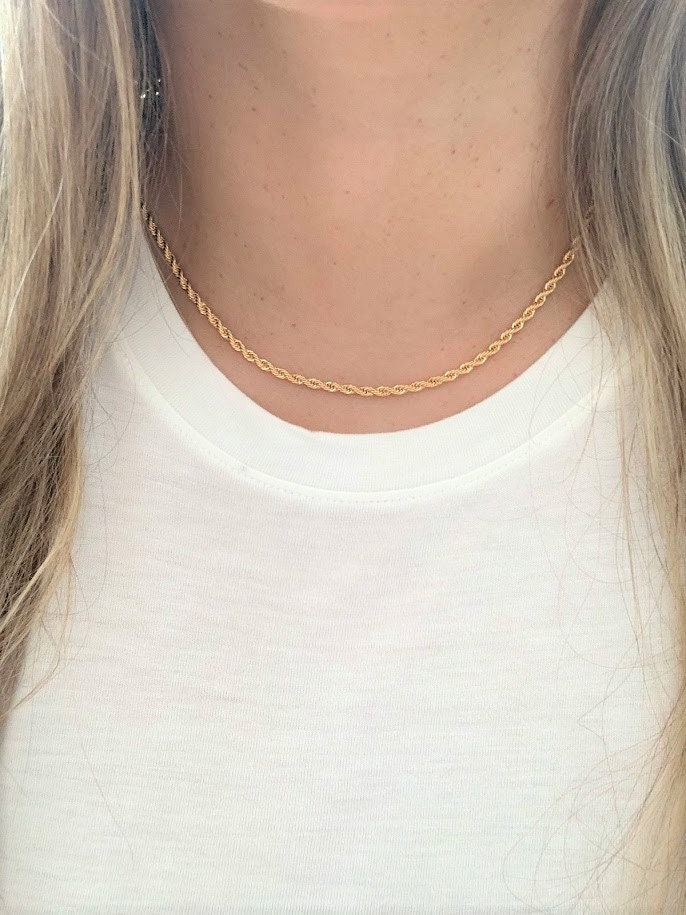 3MM Rope Chain Necklace | Layering Gold Chain Necklace| 18K Gold Filled Chain Choker | Rope Link Chain Choker | Rope Choker