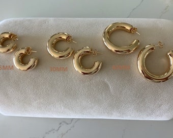 18K Gold Filled Thick Huggie Hoops - Gold Thick Huggie Hoop Earrings - Open Thick Hoops -Gift Earrings - Gold Hoops 25, 30, & 40mm Earrings