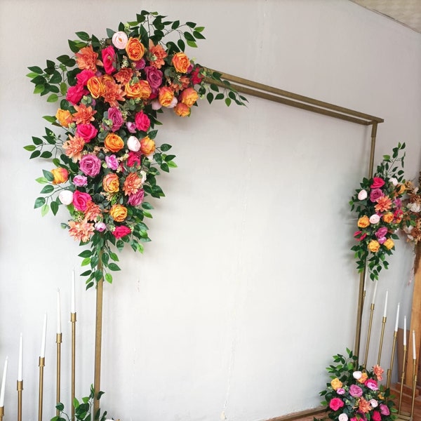 Orange and pink wedding arch flower decor/ Colorful wedding arch/ Special design wedding arch