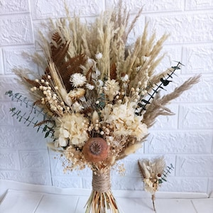 White preserved flower bouquet/Bridal bouquet and boutonniere designed with preserved flowers/Preserved hydrangea bouquet