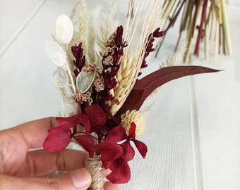 For Silvana /Burgundy preserved flower bouquet/Bridal bouquet and boutonniere designed with preserved flowers/Preserved hydrangea bouquet