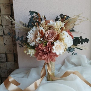Orange wedding bouquet/ Burnt orange wedding set/Orange Bridesmaid bouquet/eucalyptus bouquet/Rustic wedding bouquet/Pampass grass bouquet