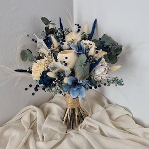 Navy Blue Wedding Bouquet/Navy Blue Dried Flower Bouquet/ Navy Blue Boutonniere/Navy Blue Wedding Set Corsage Boutonniere Bridesmaid Bouquet