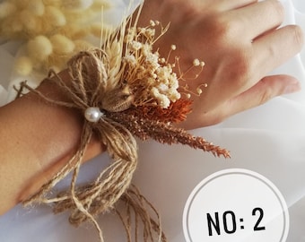 Terracotta Flower Wrist Corsage: Rustic Wedding Bracelet