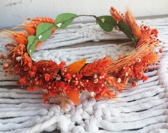 Dry flower crown Burnt orange flower crown, Fall wedding, Autumn Floral crown, Bohemian hair crown, Bridal accessories, Wedding crown