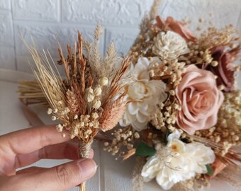 Rustic Blush Pink Bridal Bouquet: Brown Wedding Flowers - Etsy