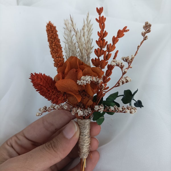 Fall wedding rustic boutonniere/terracotta bouquet/dry boutonniere/orange boutonniere/boutonniere for men/boho wedding boutonniere