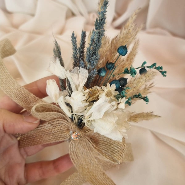 Turquoise Corsage/Turquoise Boutonniere/Turquoise Wedding Flower/Turquoise groomsman boutonniere