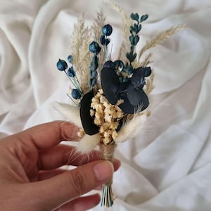 Navy Blue Wedding Bouquet/Navy Blue Dried Flower Bouquet/ Navy Blue Boutonniere/Navy Blue Wedding Set Corsage Boutonniere Bridesmaid Bouquet