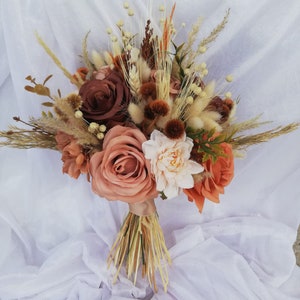 Rustic boho wedding bouquet, Brown wedding bouquet, burnt orange bouquet, bridal bridesmaids bouquet, boho boutonniere, burnt orange wedding