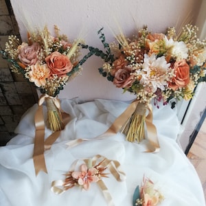 Orange Wedding flower bouquet set, orange boutonniere,bridesmaid flower, wedding dried flower, natural flower, dried flowers, rustic boho