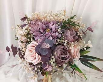 Lilac bridal bouquet/Lilac wedding bouquet/Rustic lilac bridal bouquet/Baby's Breath Bridal Bouquet