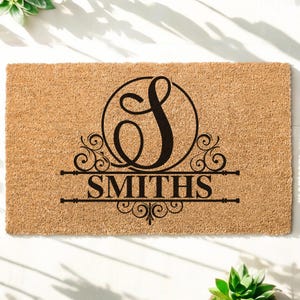 Personalized Doormat Family Name Front Door Decor Coir Mat Housewarming Gift New Home Welcome Mat Initial Monogram Entrance Custom Wedding