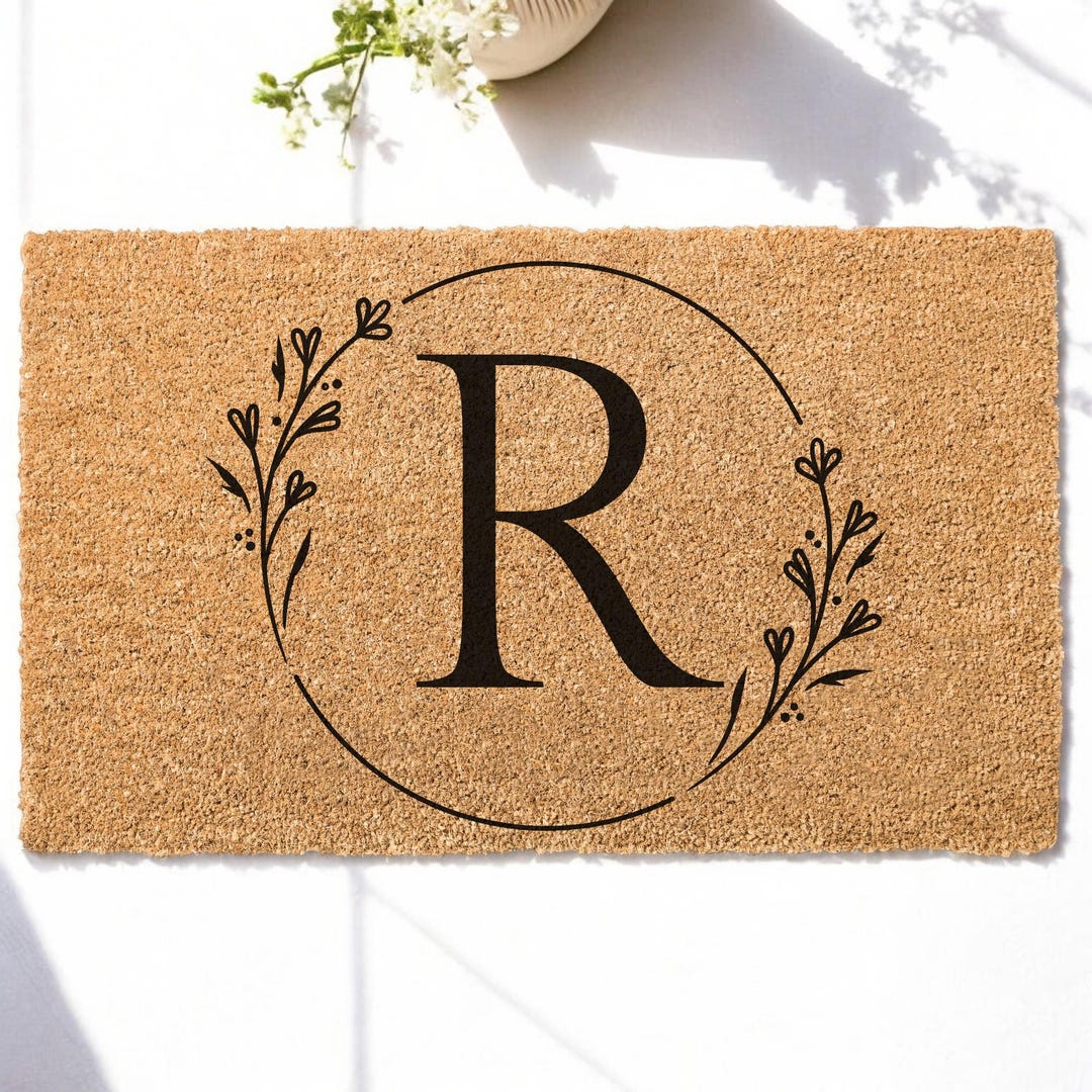 New Home Present Entrance Mat With Initial Monogram Accent Front Door ...